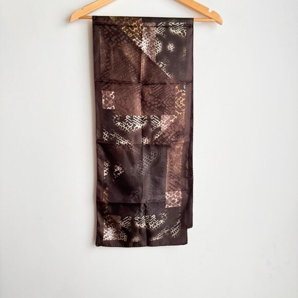 Oscar de la Renta Brown Animal Print Long Silk Scarf - Picture 2 of 5